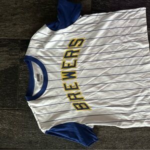 American eagle tailgate Brewers pin Striped T-Shirt with Blue Sleeves